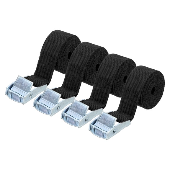 Uxcell 0.75" x 4 ft Lashing Strap with Buckles, 4 Pcs Cam Buckle Tie Down Straps Adjustable Heavy Duty Secure Cinch Straps Up to 350 lbs for Cargo Kayak Bicycle, Black