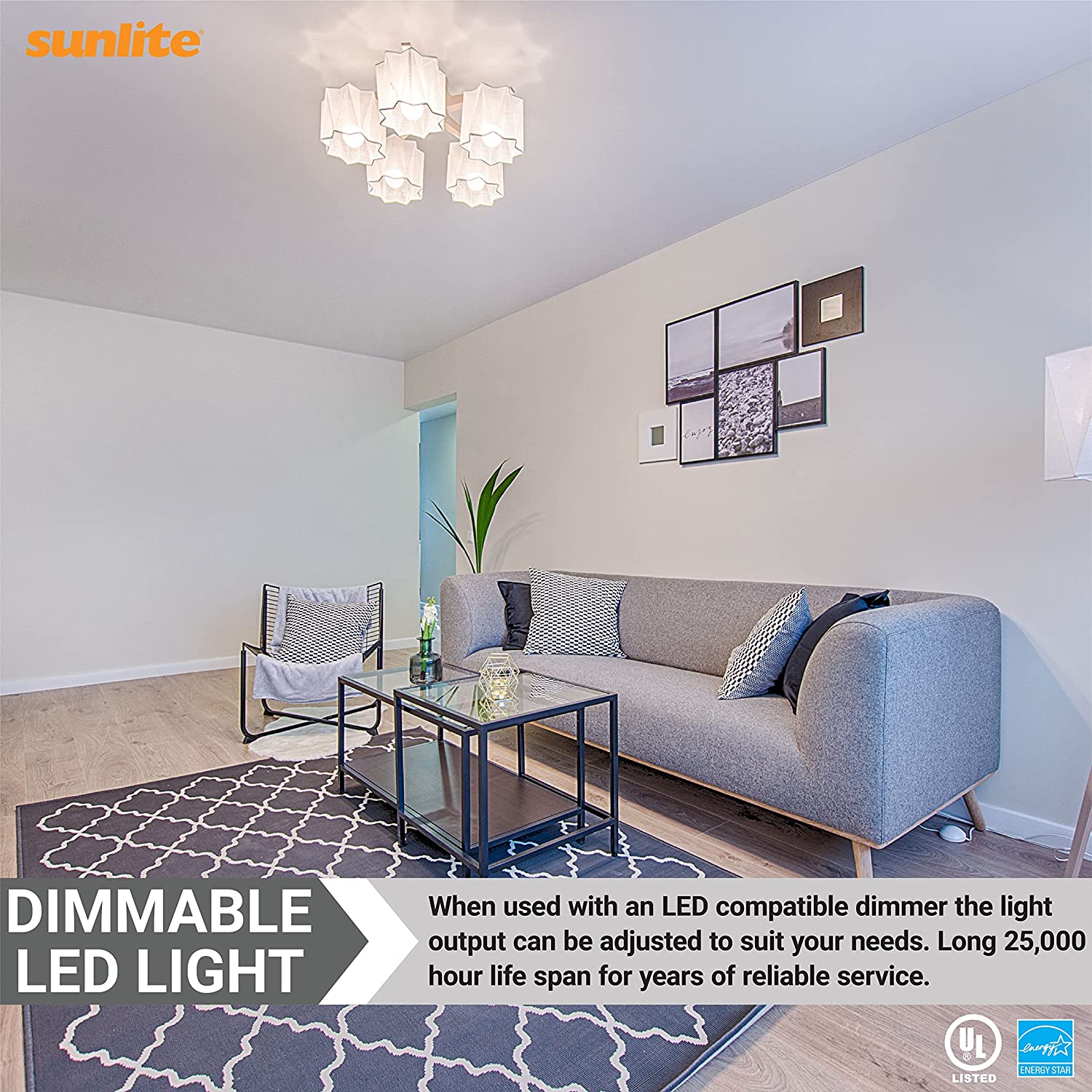 Sunlite LED A19 Light Bulb, 12 Watts (75W Equivalent), GU24 Twist and Lock Base, Dimmable,UL Listed, 5000K Super White, 6-Pack