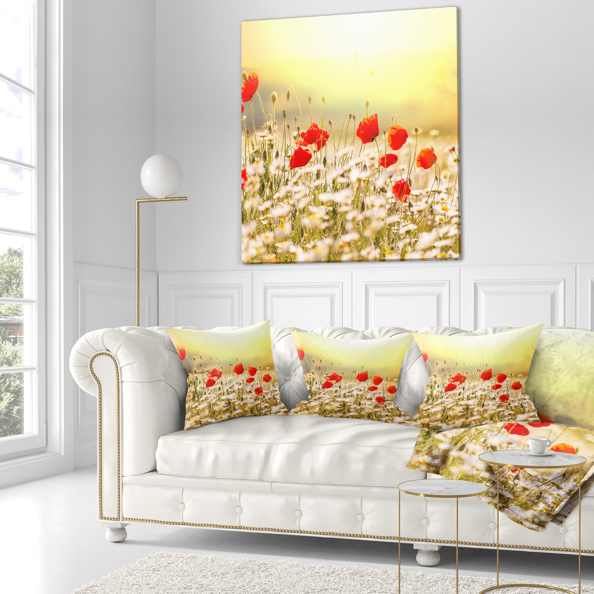 Designart Wild Meadow with Poppy Flowers - Floral Throw Pillow - 16x16