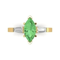 2 ctw 3 Stone Anniversary Ring for Women | Marquise Cut Simulated Green Diamond | Hyperallergenic Solid 18K Yellow Gold