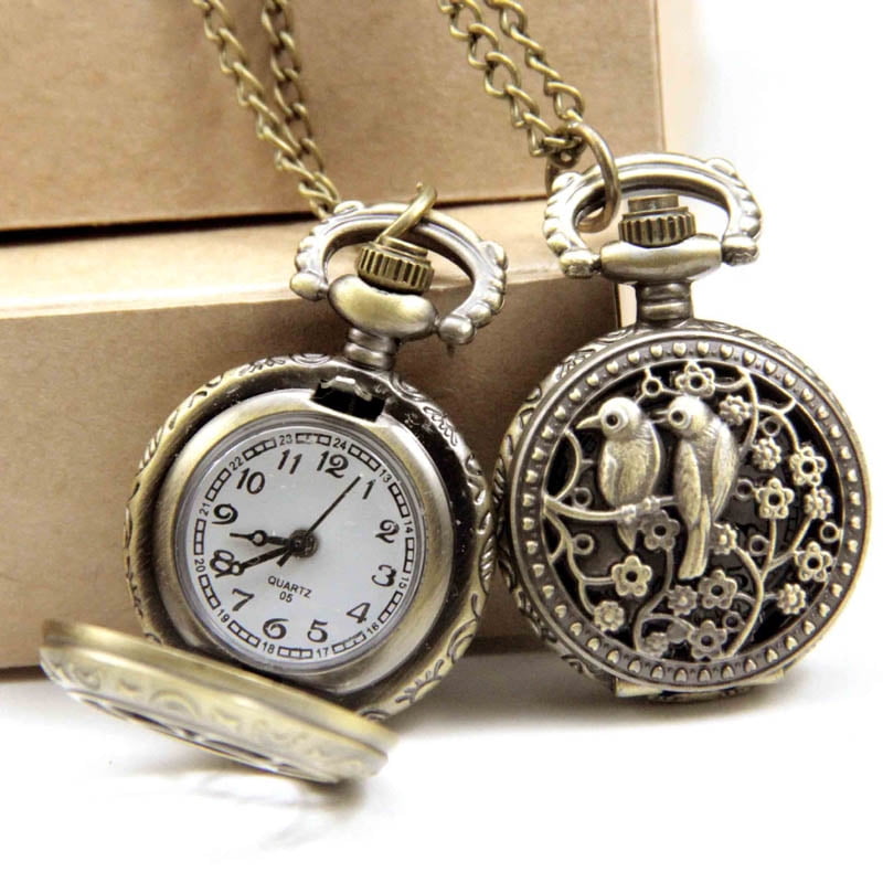 Fashion Quartz Movement Vintage Pocket Watch Double Magpies Pocket
