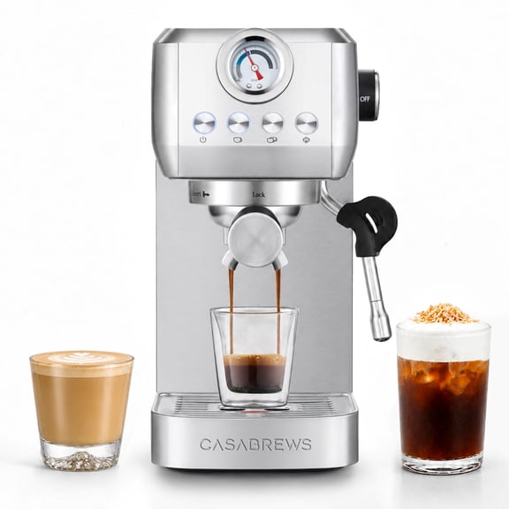 Casabrews 3700Gense Espresso Machine with 58mm Portafilter, PID Temperature Control, Pressure Gauge, 20-Bar Pump, Steam Wand & Stainless Steel Design