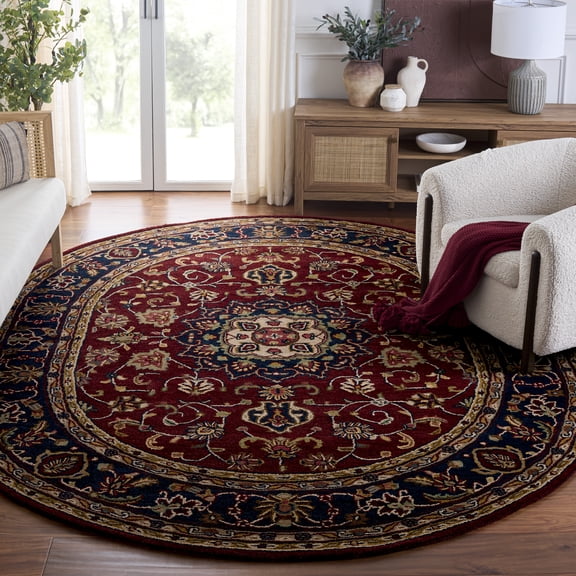 SAFAVIEH Classic Kennet Oriental Wool Area Rug, Burgundy/Navy, 7'6" x 9'6" Oval