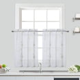 thumbnail image 2 of Sheer Valance Curtain, Floral Embroidered Kitchen Window Treatment Voile Window Valances Rod Pocket, Semi Sheer Bathroom Curtain Windows, 26"Wx30"L,Brown,2 Panels, 2 of 7