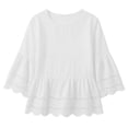 thumbnail image 4 of Warop Women's Spring Summer Solid Crew Neck Short Sleeve Cotton Linen Top Lightweight Blouse for Daily Vacation, 4 of 8