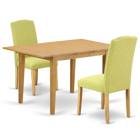 East West Furniture Norfolk 3-piece Wood Dining Set in Oak/Limelight