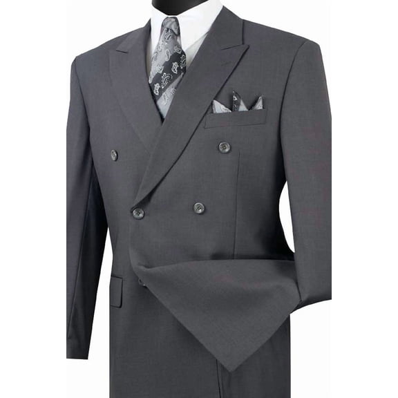 Men's Vinci Suits Classic Double Breasted Suit Charcoal Grey Size 44 Short
