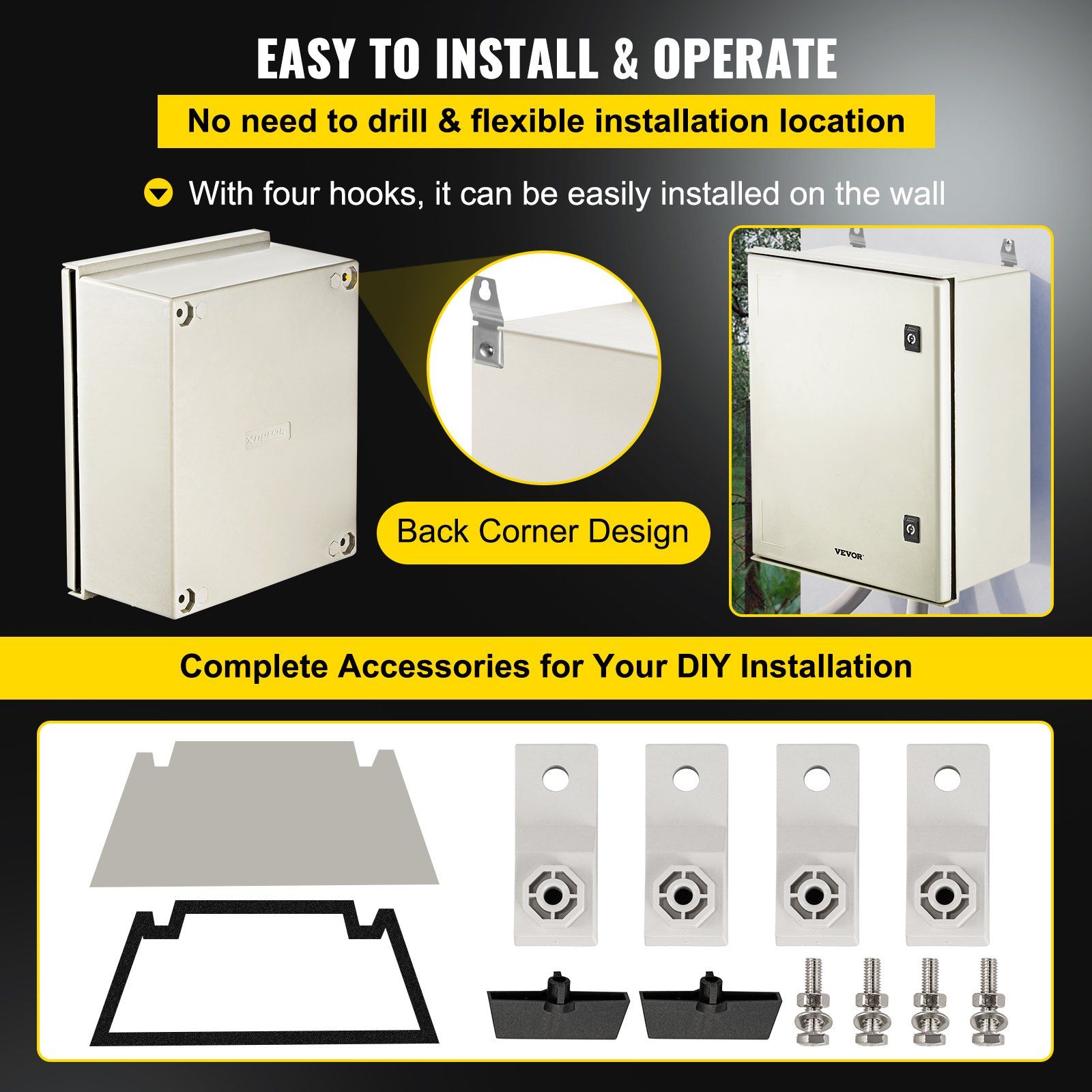 HCY NEMA Enclosure, 20 x 16 x 8 inches, NEMA 4X Fiberglass Steel Electrical Box, IP66 Waterproof & Dustproof Hinged Junction Box for Outdoor Indoor Use, with Mounting Plate(50x40x20 cm))