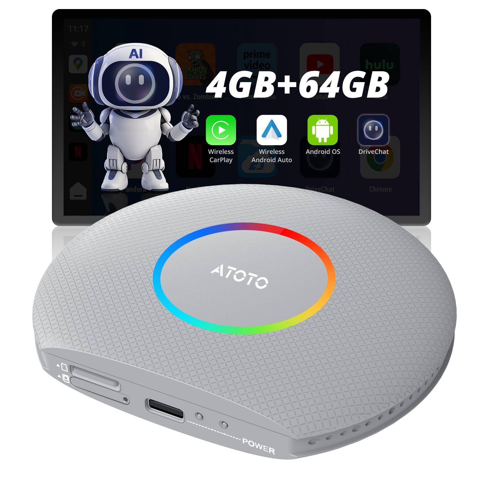 ATOTOOUT「AI Box」CarPlay & Android Auto ATOTO Carplay Ai Box Gen2 AI Smart Box 8GB+128GB Car Adapter