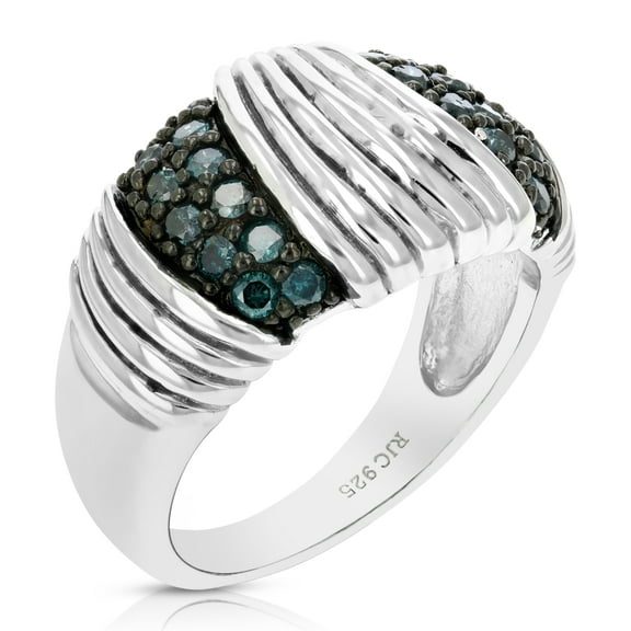 Vir Jewels 0.55 CTTW Blue Diamond Ring .925 Sterling Silver with Rhodium Plating Size 7 Female Adult