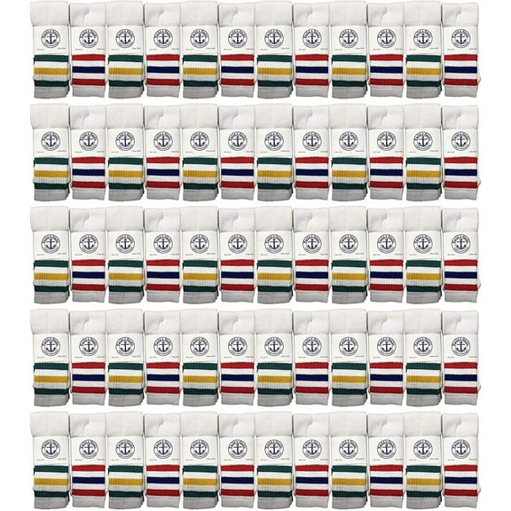 120 Pairs Of Yacht & Smith 28 Inch Wholesale Men's Long Tube Socks, Cotton Sport Tube Socks Size 10-13 (White w/Stripes)
