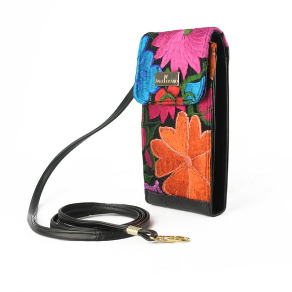 Porta celular Yuca de telar artesanal y pie grabada tipo cincelado