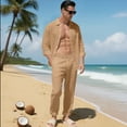 thumbnail image 2 of Men’s 2 Piece Linen Outfit Set – Casual Long Sleeve Button Down Shirt and Drawstring Pants for Summer Beach, Lightweight and Breathable, 2 of 5