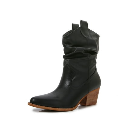 

Premium PU Leather Wooden Heel Long Chelsea Boots (Black 9)