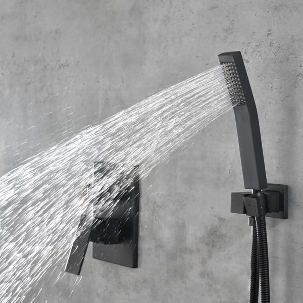 Matte Black Luxury Shower Set – Rainfall Head, Pressure Balance Valve, Brass Mixer & Handheld Sprayer