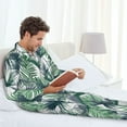 thumbnail image 4 of Mens Pajamas Set, Palm tree_Green Button-Down Pajamas for Men Long Sleeve Mens Sleepwear Lounge Pjs Set, 4 of 5