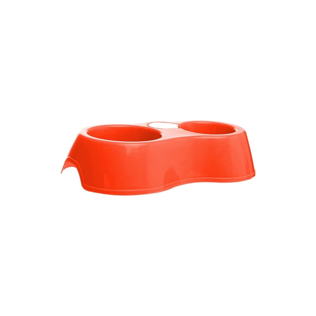 Bol Double en Plastique pour Macarons Rouges, Mangeoire Antidérapante pour Chien et Chat, Design Ovale