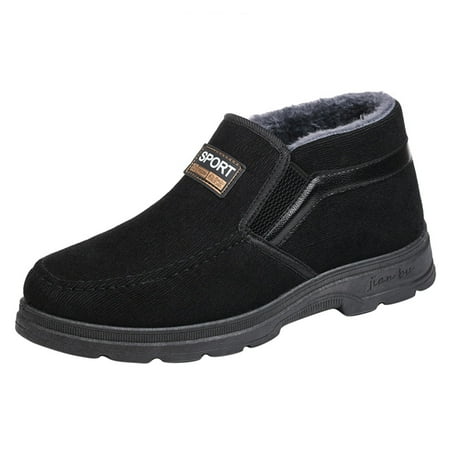 Men s Winter Thickened Plush Mens Footwear Snow Boots Solid Color Slip on Mens Snow Boots 14 Flat Bottomed Hiking Leisure Mens Snow Boots Size 8 on Warm Snow Boots Cotton Shoes