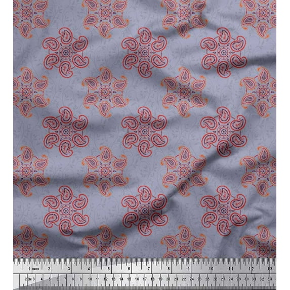 Soimoi Cotton Duck Fabric Leaves & Floral Paisley Decor Fabric Printed Yard 42 Inch Wide