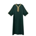 thumbnail image 4 of USNSM Men's Muslim Robe Middle East Robe Long Sleeve Embroidered Standing Collar Cardigan Solid Hoodless Casual Robe Green XXXL, 4 of 5