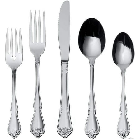 

True Rose 45 Piece Everyday Flatware Service For 8 18/0 Stainless Steel Silverware Set Silver