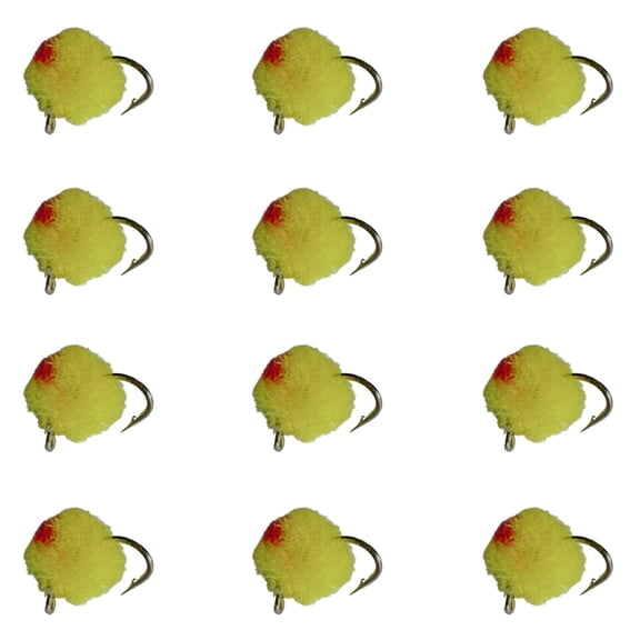 Fly Fishing Trout Flies - Bead Head Trout/Salmon Eggs - 12 Wet Flies in Size 12 (Yellow)