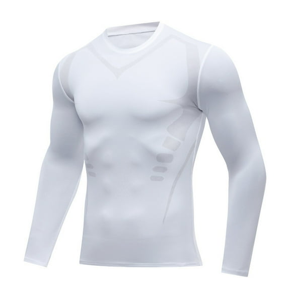 Prolriy Athletic Workout Shirts for Men Compression Shirt Men Long Sleeve Base Layer Athletic Undershirt Gear Workout T Shirt Mens Shirts White XL