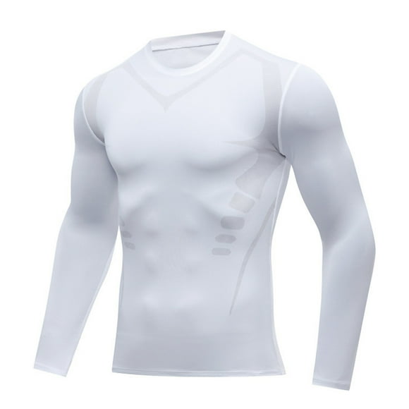 Limited Time Deal! Beshee Athletic Workout Shirts for Men Compression Shirt Men Long Sleeve Base Layer Athletic Undershirt Gear Workout T Shirt Mens Shirts White L