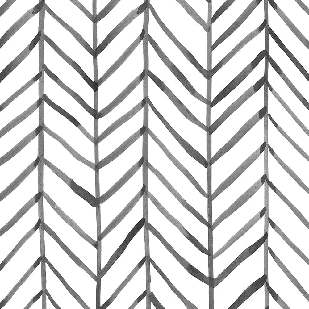 Modern Stripe Peel and Stick Wallpaper Herringbone Black White Vinyl Self  Adhesive Decorative  x  