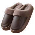 thumbnail image 2 of Zapatillas de algodón de invierno para hombres tamaño extra grande 2024 nuevo uso en el hogar Superficie de PU interior antideslizante cálido más zapatillas de algodón con fondo grueso de terciopelo, 2 of 5