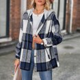 thumbnail image 2 of Abrigo a cuadros para mujer, chaqueta con botones y capucha, ajuste holgado, informal, a la moda, para otoño e invierno, azul oscuro XXL, 2 of 6