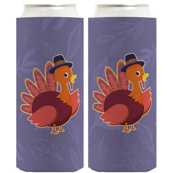 Fall Decorations For Home Thanksgiving Turkey Pilgrim 2-Pack Ultra Slim Can Thermocoolers