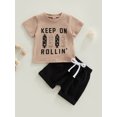 thumbnail image 3 of Genuiskids 2Pcs Toddler Baby Boys Summer Outfit 0-3T Kids Boy Clothes Sets Short Sleeve Skateboard Letter Print T-Shirt Tops Shorts Casual Tracksuit Set, 3 of 9