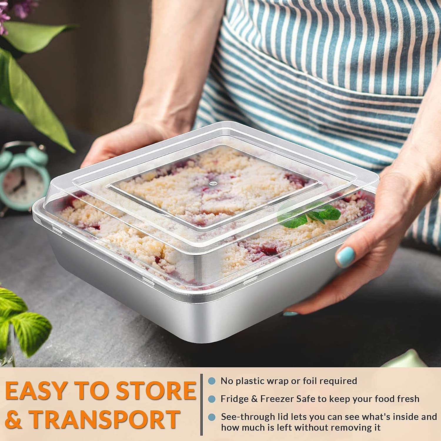 Vesteel 8-Inch Square Baking Pan with Lid Set (2 Pans + 2 Lids) photo 7