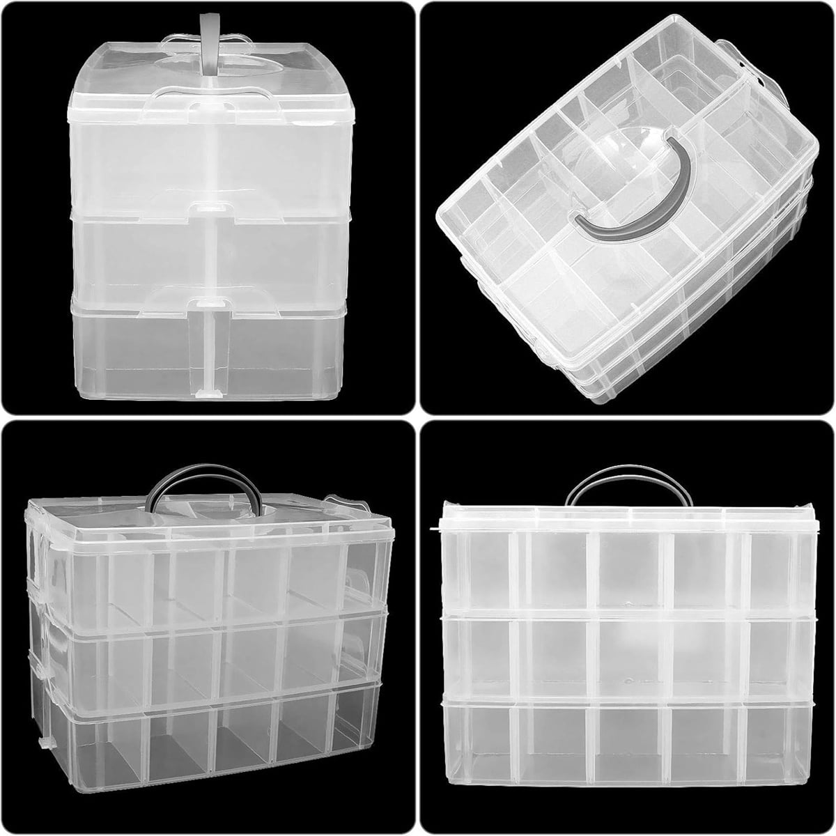 3 Tier Craft Storage Box 30 Adjustable Compartments Clear Plastic Stackable Organizer Container For Beads Jewelry (blue )