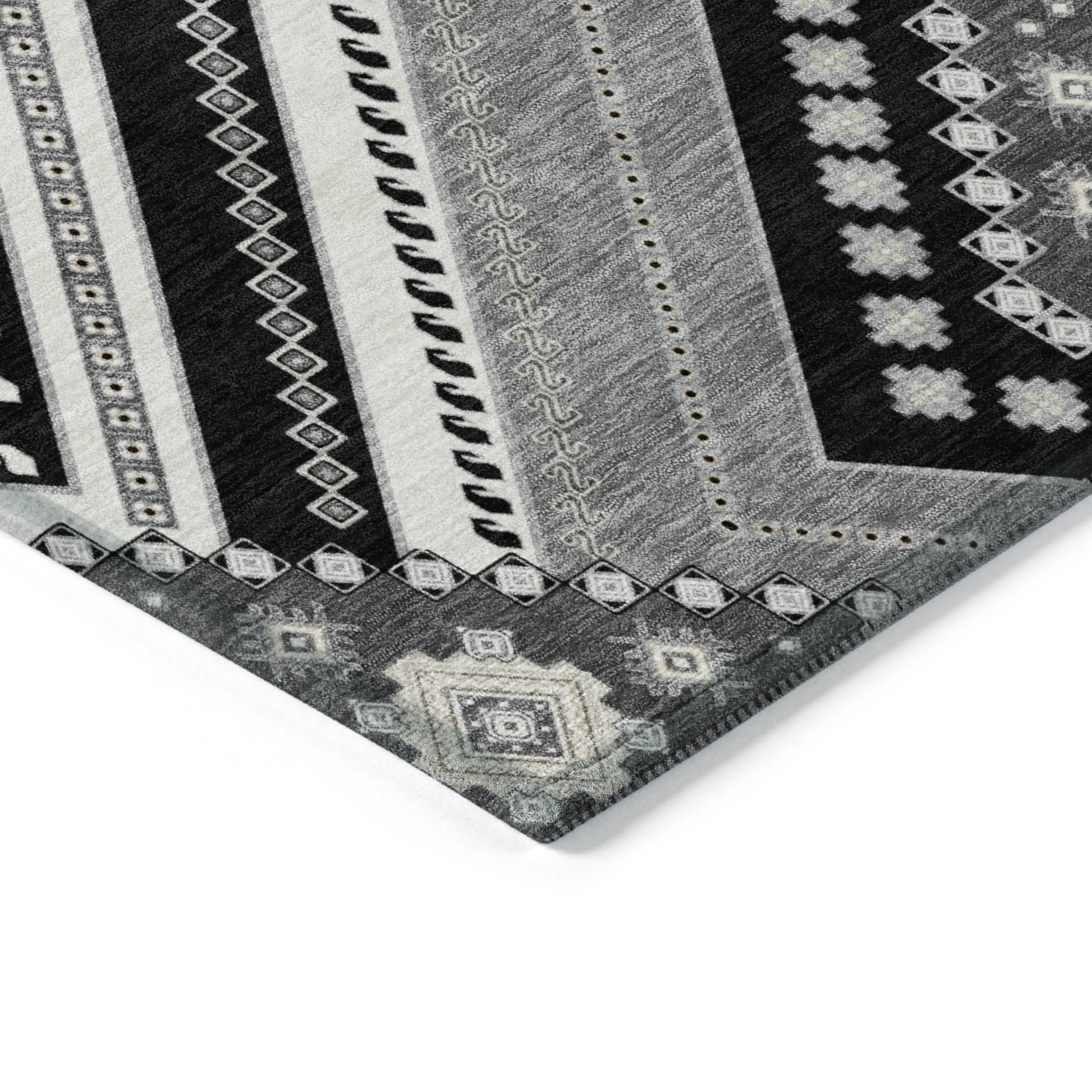 Addison Rugs Chantille Indoor/Outdoor Transitional Geometric, Abstract Black Washable Rectangle Rug, 9' x 12'