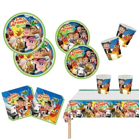 La Granja De Zenon Farm Partydeko Set Teller Tischdecke Einwegpapierbecher
