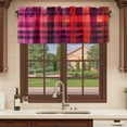 thumbnail image 6 of Red Purple Curtain Valances for Windows, Kitchen Valance Window Treatments Panel 2 Pack, Modern Striped Plaid Abstract Oil Painted Rod Pocket Short Curtains for Bathroom Bedroom 42 x 18 Inch, 6 of 8