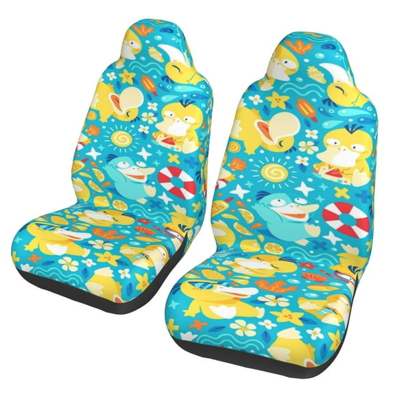 Psyduck Car Seat Covers 2 Pack Cartoon Print Front Seat Covers Interior Accessory Universal Vehicle Seat Protector Fit for Car Auto Truck Van SUV Sedan