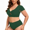 thumbnail image 5 of JIAYUE Women Swimsuit Sets Ruffle Sleeve Scoop Neck Solid Color Two Piece High Waisted Bikini With Backless Tankini Top And Boy Shorts Bottoms Stylish Female Swimwear, 5 of 5