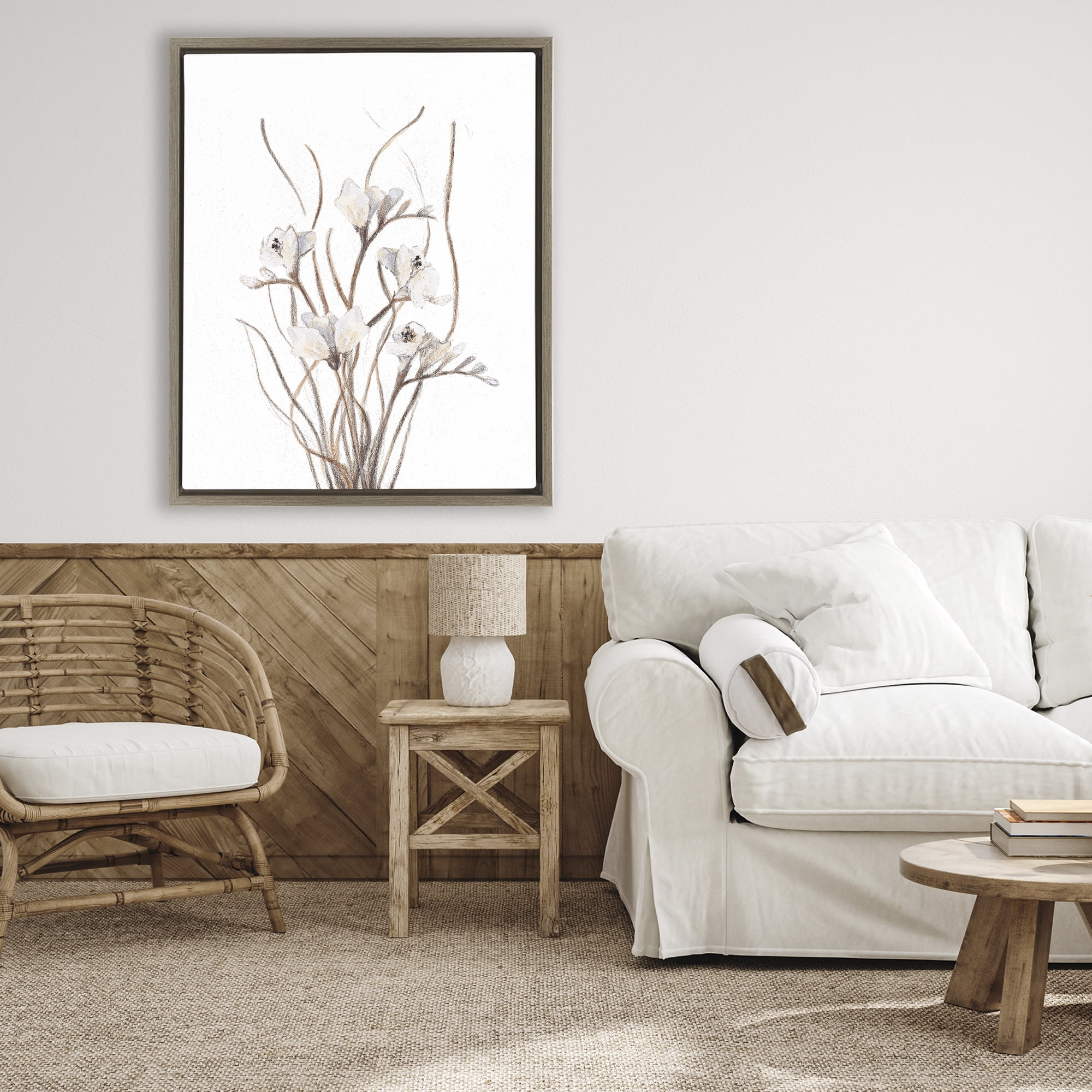 Stupell Industries Curly Branches on White Brown Framed Floater Canvas Wall Art, design by Lanie Loreth