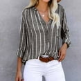 thumbnail image 3 of SROBPTY Blouses for Women, Plus Size Casual Button-Down Shirts V Neck Roll Up Cuffed Long Sleeve Striped with Pockets, Summer Fall Womens Tunic Tops Blouses Tees Shirts, 3 of 9