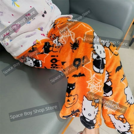 

Sanrio Halloween Hello Kitty Coral Fleece Pajama Pants Anime Soft Trousers Women Casual Home Trousers Kawaii Birthday Gift