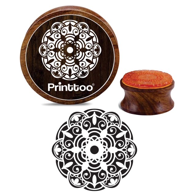 Printtoo Floral Mandala Pattern Wooden Rubber Stamp Card Making Round Stamps-5 Inch