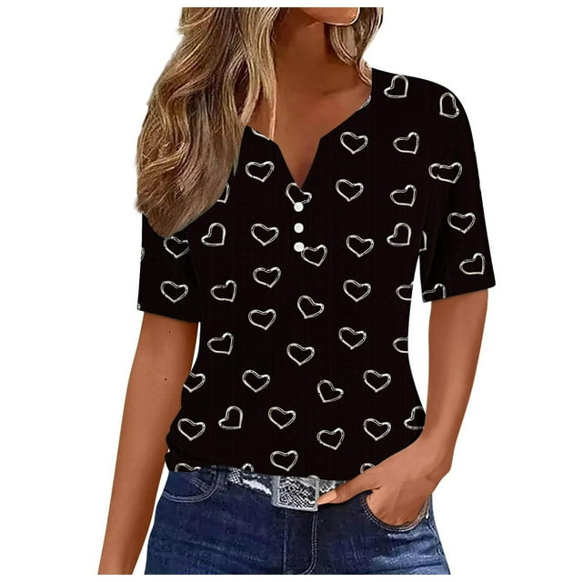 Camisetas Casuales de Mujer con Cuello en V Camiseta de Color Sólido, Manga Corta Casual Top para el Uso Diario