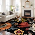 thumbnail image 2 of Bohemia Area Rugs 8'x10', Washable Small Throw Rugs for Living Room Patio, Vintage Boho Floral Flowers Leaves Plants Black Indoor Outdoor Rug Non-Slip Low Pile Carpet Runner Reversible Floor Mats, 2 of 8