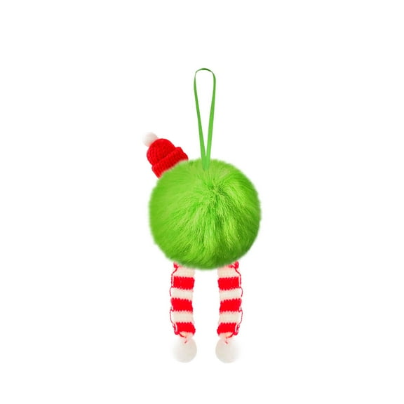 HHBEAUTY Green Furry Christmas Balls Ornaments with Red Bow Hat Christmas Hanging Decorations Soft Faux Furry Elf Ornaments for Christmas Tree Party Home Decor