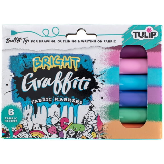 Tulip Graffiti Fabric Markers 6/Pkg-Brights - Bullet Tip