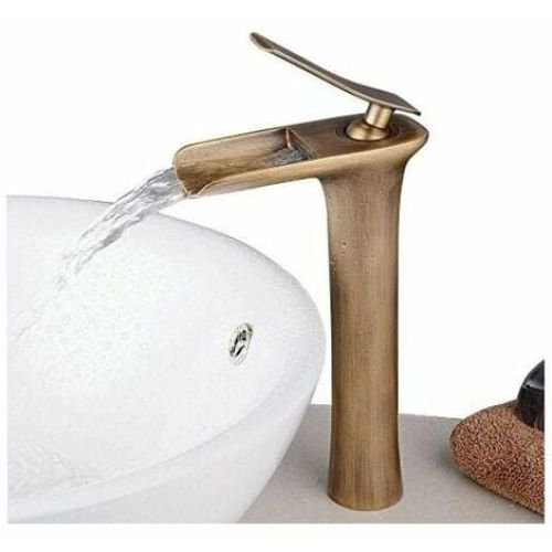 Grifo de baño, grifo de cascada con grifo de lavabo ajustable en frío y calor para lavabo y fregadero de baño, latón antiguo