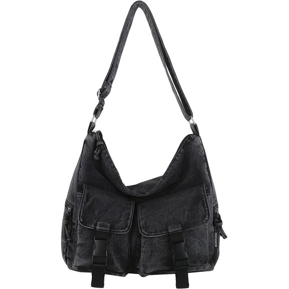 Sunyuer Women Vintage Washed Denim Hobo Bag, Large Capacity Casual Crossbody Shoulder Bag with Multi Pockets, Adjustable Strap Trendy Retro Denim Handbag for Daily School Travel